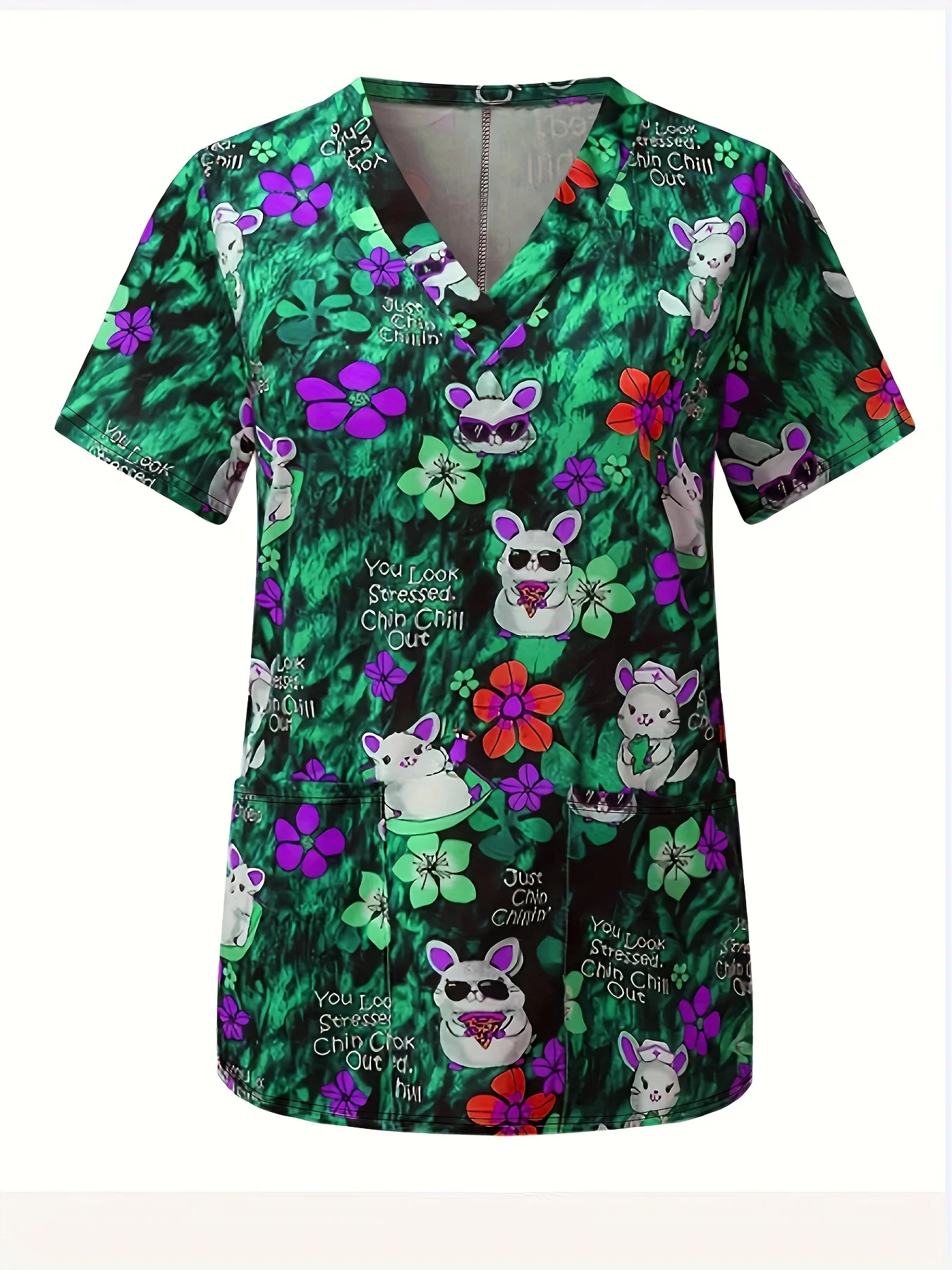 

Повседневная женская блузка для медсестер с принтом по всей поверхности, создающая ощущение комфорта и стиля.