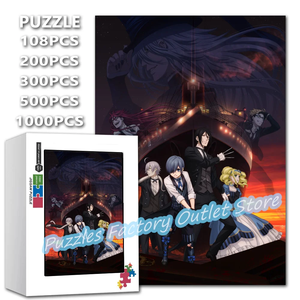 

108/200/300/500/1000 Pieces Kuroshitsuji Anime Puzzle Black Butler Japanese Cartoon Print Puzzle Family Decompress Toys Gifts