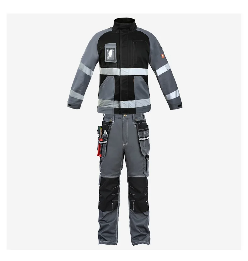 100% Cotton Welding Suit Work Clothes For Men Multi Pocket Hi Vis Reflective Safety Work Clothing Electrical Uniform Repair Suit