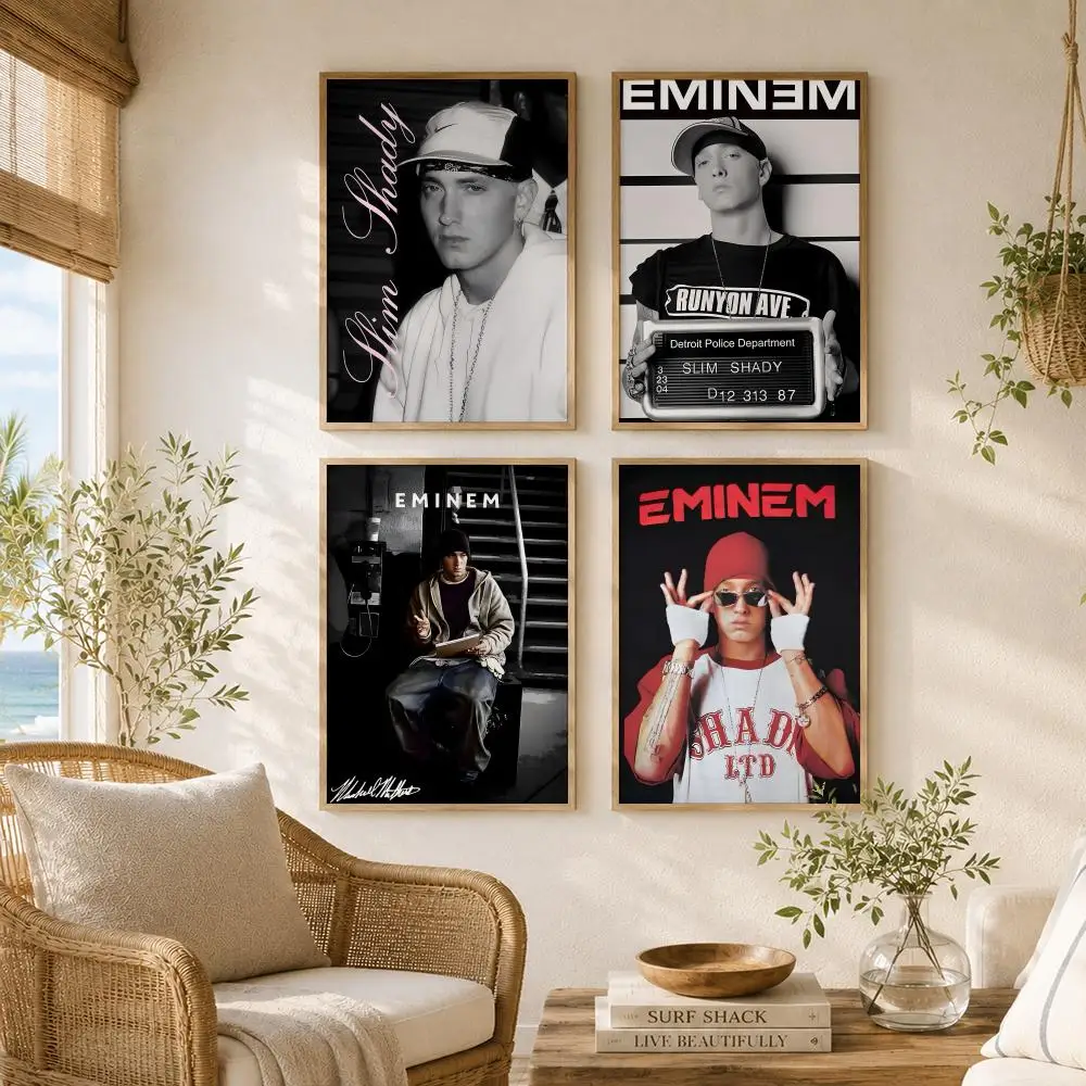 Singer Rapper E-Eminem Painting Calligraphy High-Quality Canvas Wall Mural Crease-Free For Living Room Bedroom Interiors