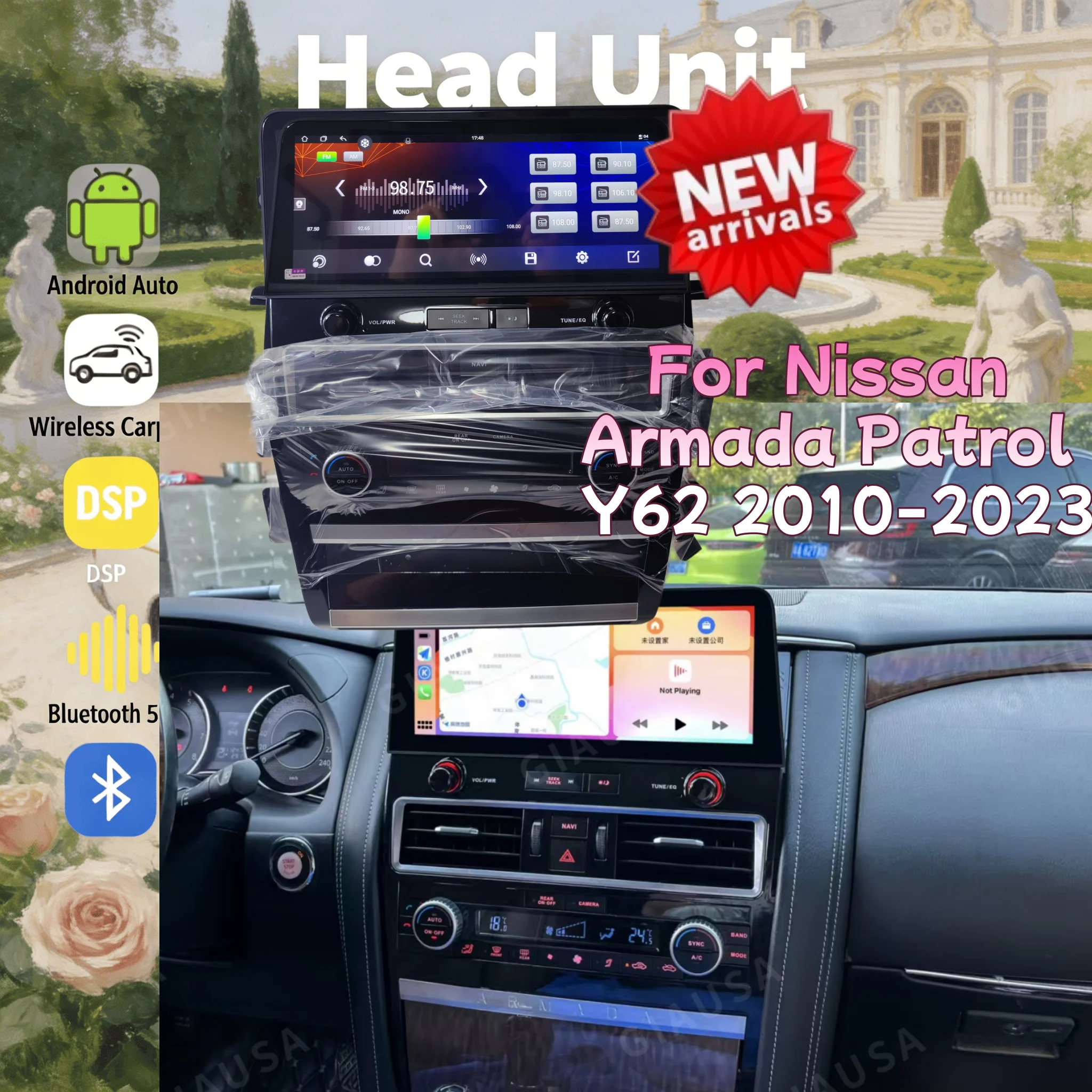CarPlay Android 14 Car Radio For Nissan Armada Patrol Y62 2010-2023 Upgrade Touch Screen GPS Navi Bluetooth Multimedia Head Unit