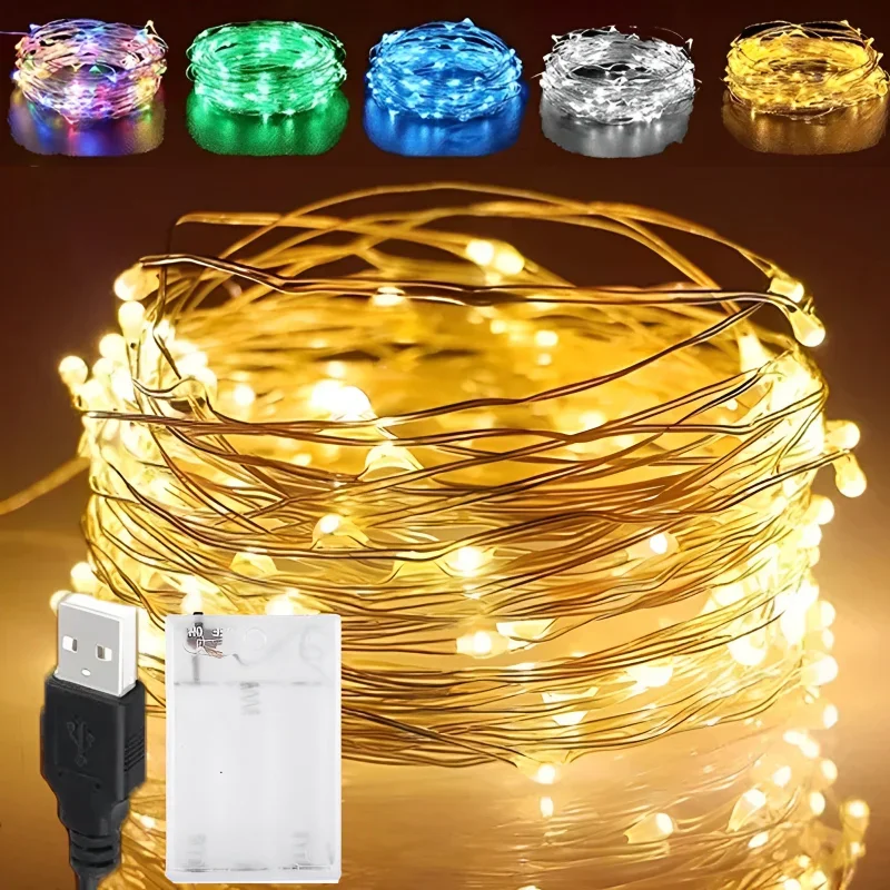 5/10M USB/Battery  LED String Lights Copper Silver Wire Garland Light Waterproof Fairy Lights Party Decor For Christmas Wedding