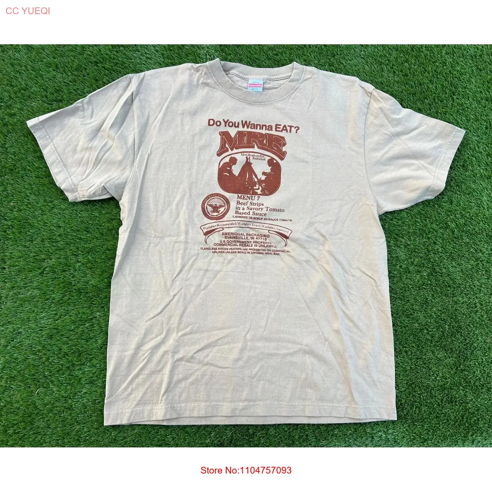 Army Military MRE Meal Ready to Eat Men's Beige T shirt vintage Washed streetwear Versatile graphic Soft homme Stylish Casual