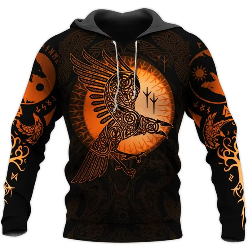 Vintage Sweatshirt Men 3D Printing Viking Mythology Hooded Long Sleeve Oversized Hip Hop Man Hoodies Boys Sweatshirt men coat