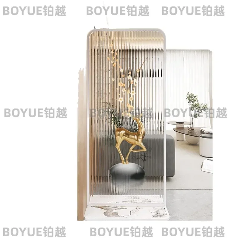 Modern Frosted Glass Room Divider with Elk Pattern Luxury Movable Partition Screen for Living Room Entrance Home Decor