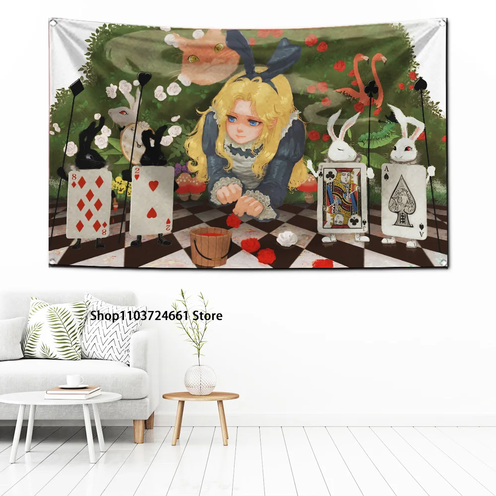 60x90cm Alice in Wonderlands Flag Polyester Digital Printing Banner for Garage Wall Art Out Door Decoration