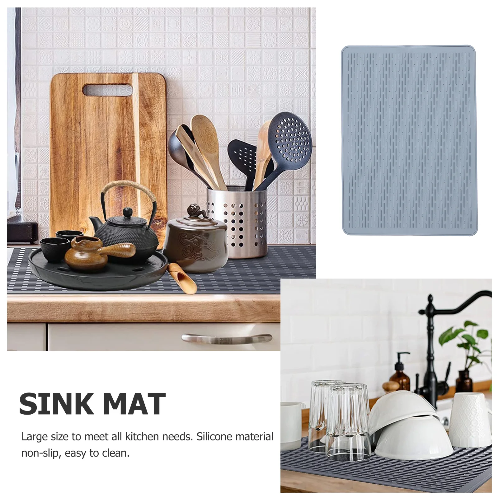

1pc Sink Mat Silicone Kitchen Sink Protective Mat Non-Slip Drain Pad Cabinet Liner Household Kitchen Supplies