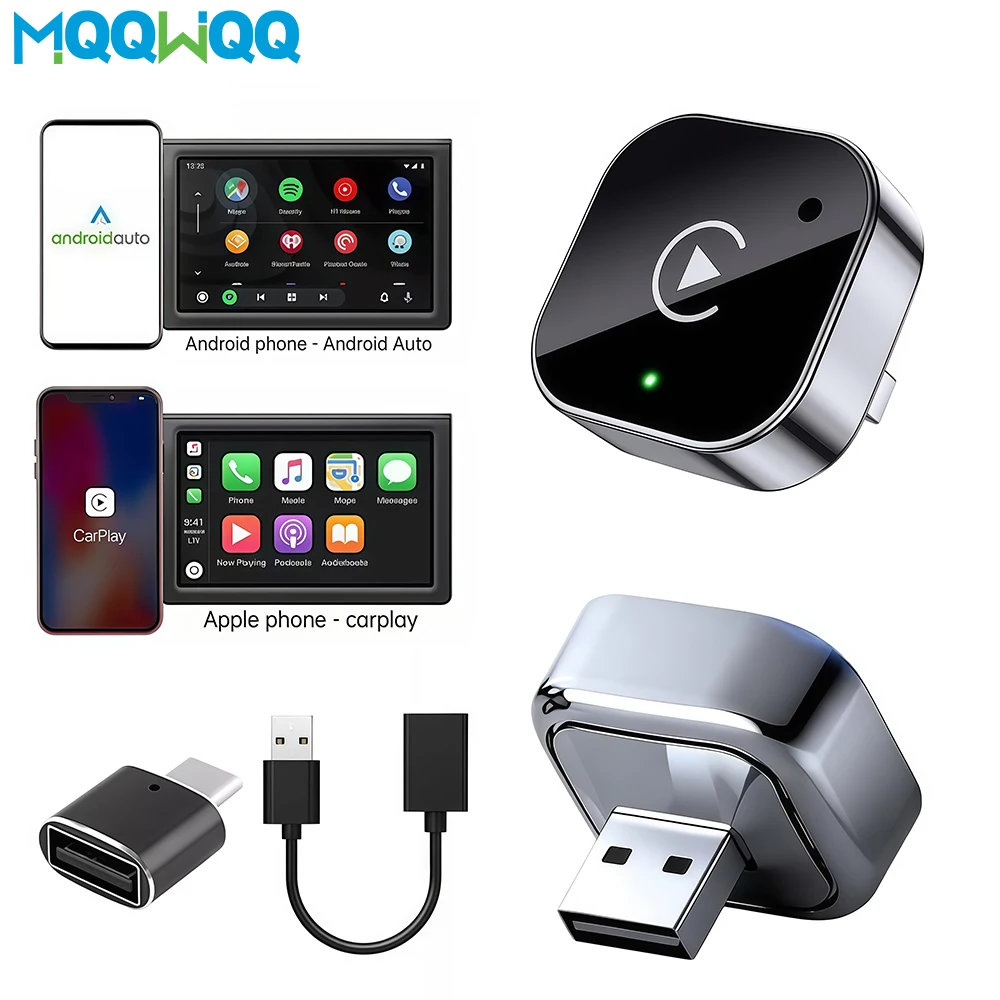 1Set Wireless CarPlay Adapter & Android Auto Dongle,Fast Auto-Connect Compact Plug & Play CarPlay Converter for iPhone & Android