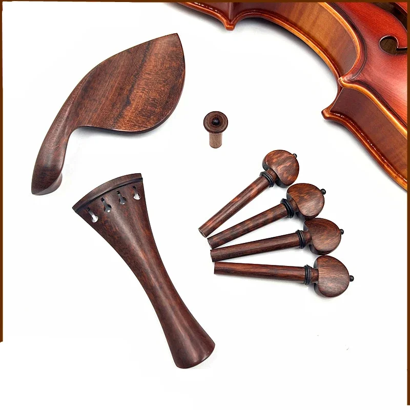 Nice-looking 1set 4/4 violin snakewood letterwood  parts fittings,Tailpiece+Tuning pegs+Endpins+Chin rest/Chin Holder