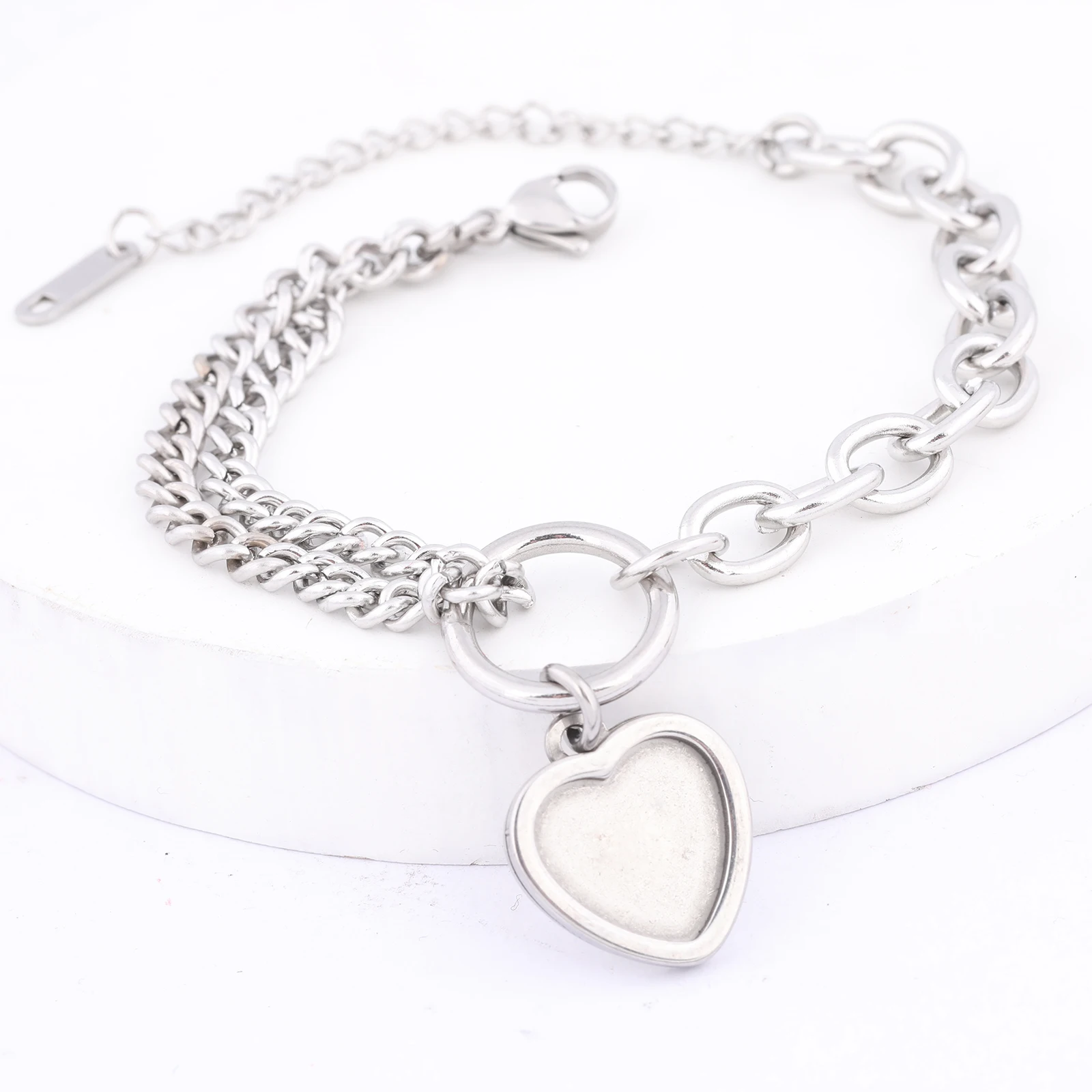 

2pcs Fit 12mm Heart Cabochon Bracelet Base Setting Blanks Diy Adjustable Chain Bracelets Making Accessories