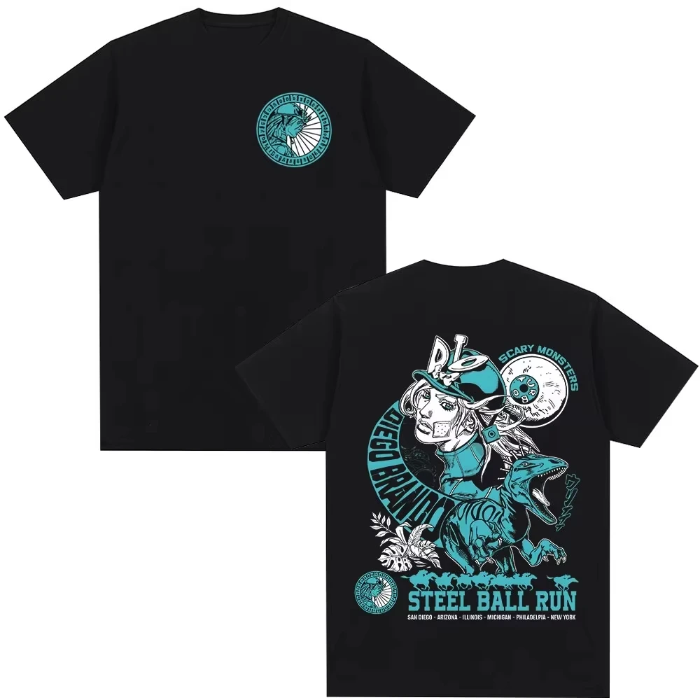 2025-nova-aventura-bizarra-camiseta-bola-de-aco-run-diego-brando-manga-camisetas-graficas-das-mulheres-dos-homens-algodao-casual-oversized-tshirt