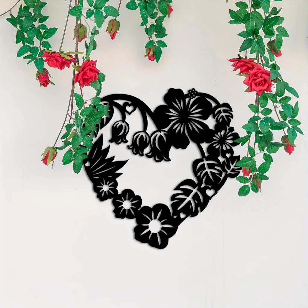 

1PC Metal Heart Garland Home Decor Sign Metal Wall Hanging Decor, Black Modern Beautiful Heart Garland Metal Wall Mounted Signs