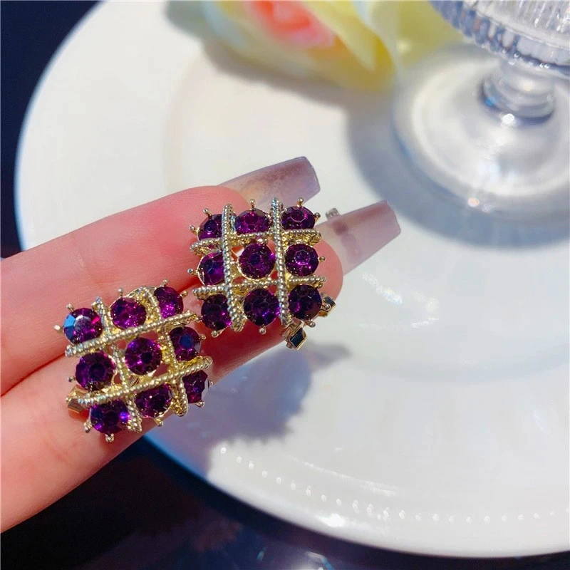 New Elegant Exquisite Purple Zircon Square Stud Earrings for Women Fashion Personality Ladies Wedding Party Premium Gift Jewelry