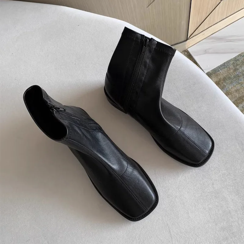 

Ankle Boots for Women's Heeled Square Toe Shoes 2025 Winter Fashion Leather Gothic Boots New Trend Walking Chelsea Mujer Botas