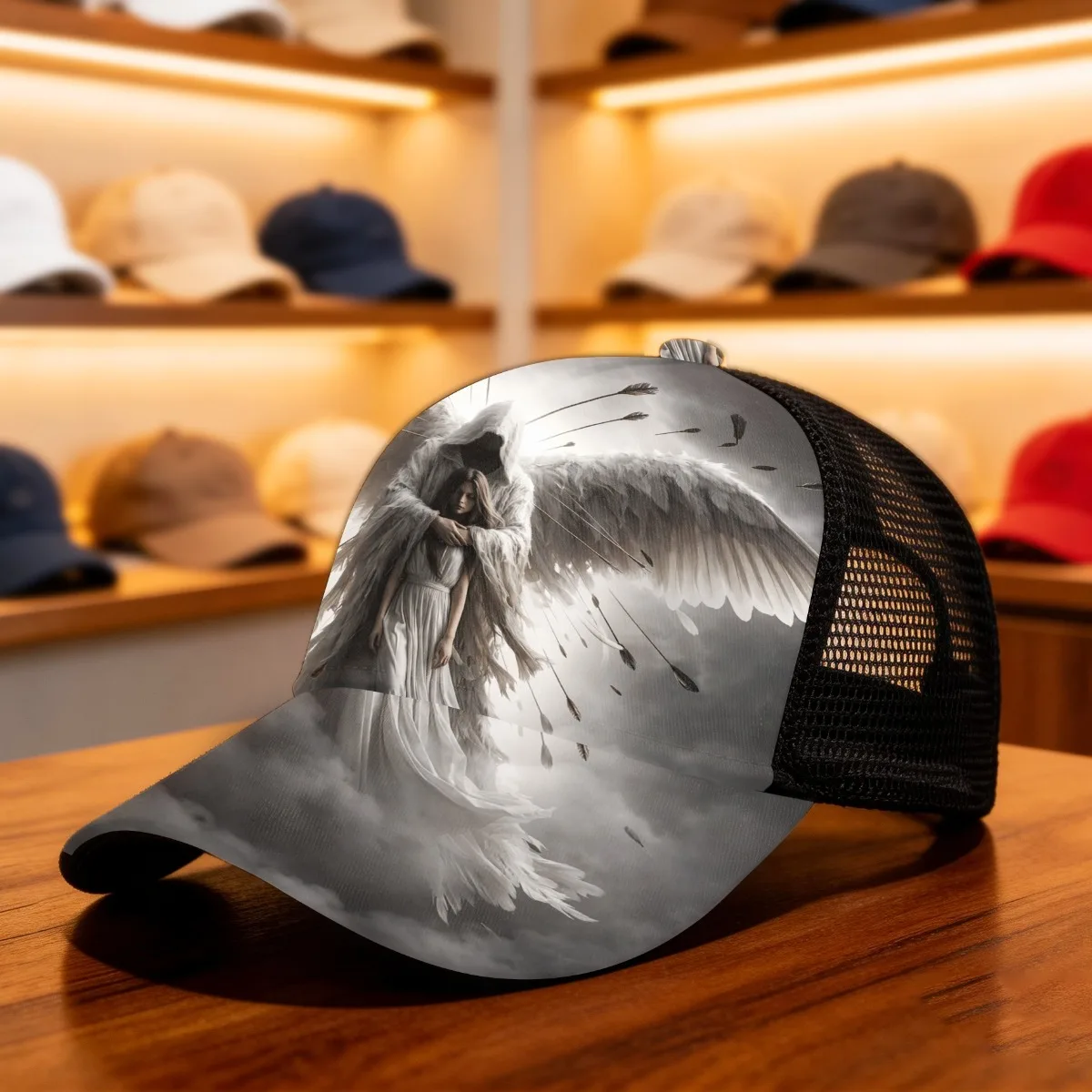 1pc Fallen Angel Protection Baseball Cap with Fallen Angel Patch Lightweight Breathable Mesh Hat 5-Panel Curved Brim