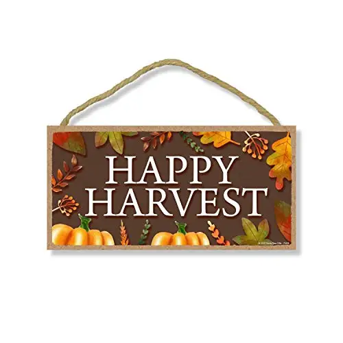 

Honey Dew Gifts Happy Harvest Hanging Signs, Wall Art, Decorative Wood Sign,Fall/Autumn Decor