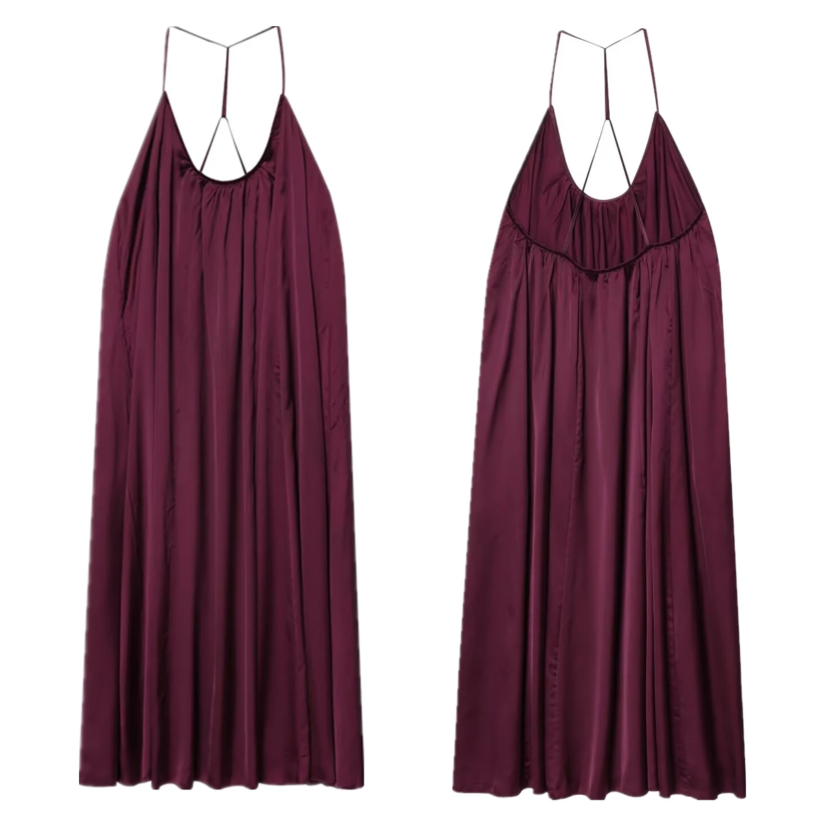 

Jenny&Dave Minimalist Burgundy Suspender Dress Women Silk Evening Dresses Party Dresses Vestidos French Lazy Holiday Casual Dres