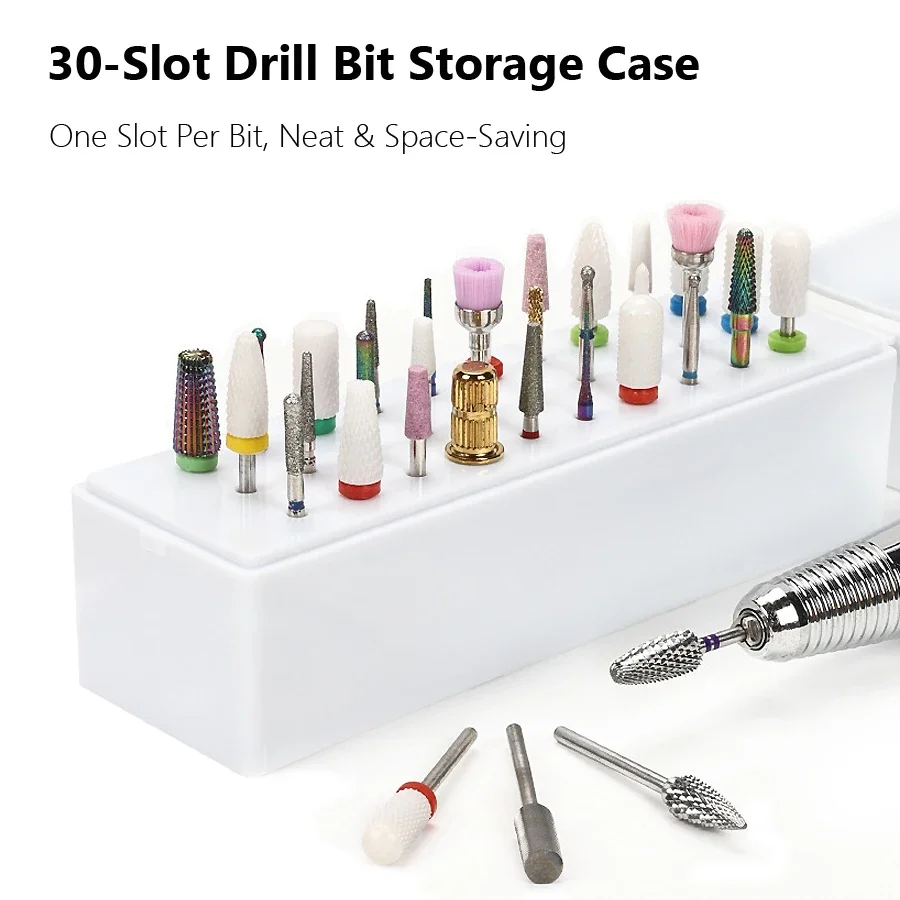 30-Slot Nail Drill Bit Storage Case, Portable Organizer & Display Stand for Nail Art Burs, Salon Accessories