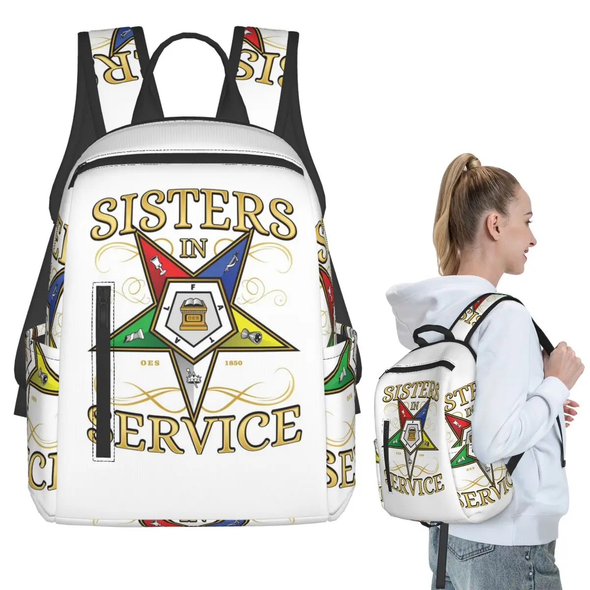 OES Emblem Order Of The Eastern Star Backpack Student BookBag Kids School Bag Computer Shoulder Bags Men Women