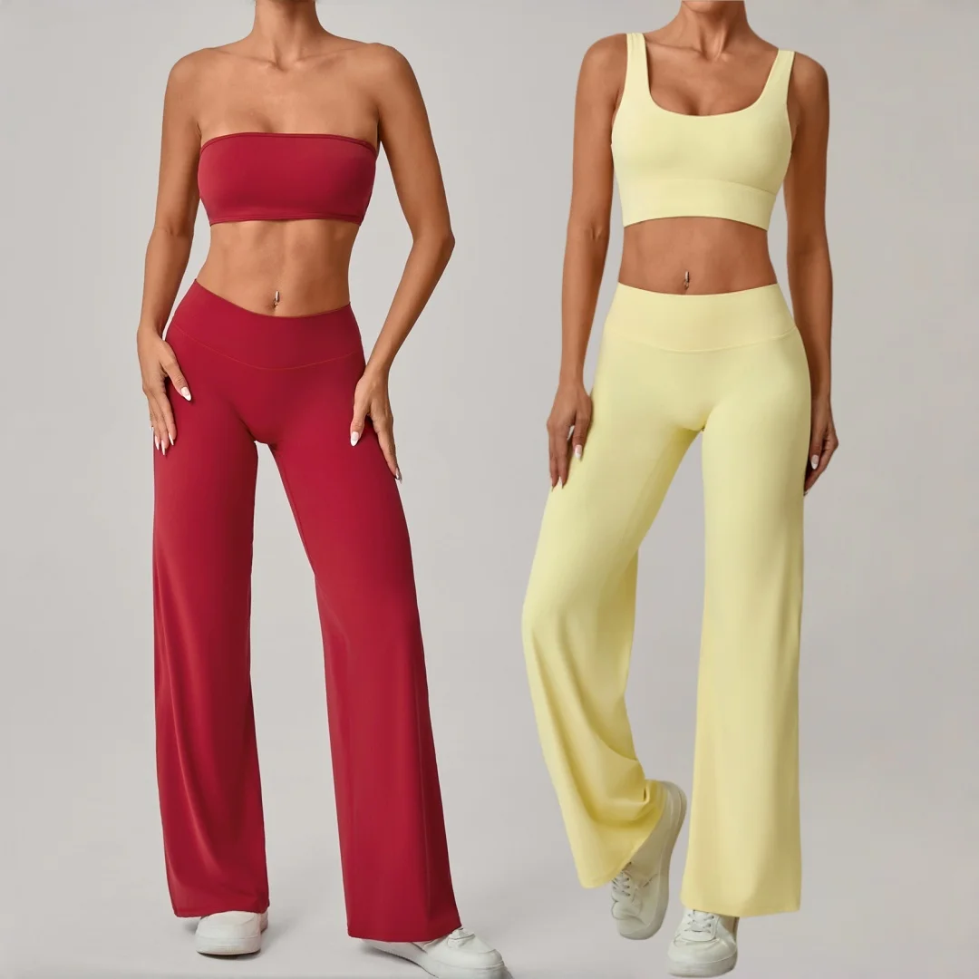 

Женский спортивный бюстгальтер со съемной подкладкой и открытой спиной, костюм для йоги, широкие брюки с подтяжкой бедер, комплект для фитнеса, повседневный комплект для бега, тренировок в тренажерном зале, йоги