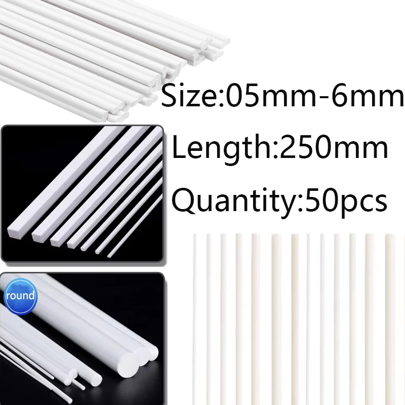 ABS White Round/Square Plastic Rod Stick For Architecture Model Making Model Material DIY Accessories Cutting Supplies