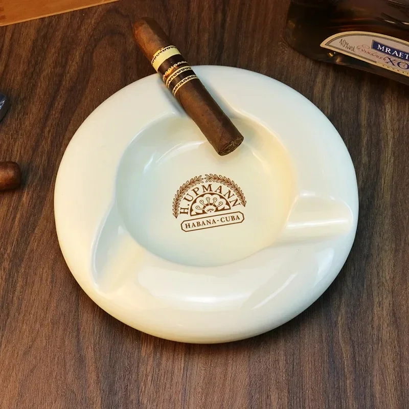 Ceramic Ashtray Outdoor with Three Holders for Cigars and Cigarettes Desktops Portable Travel Offices KTV Cigar Ashtray