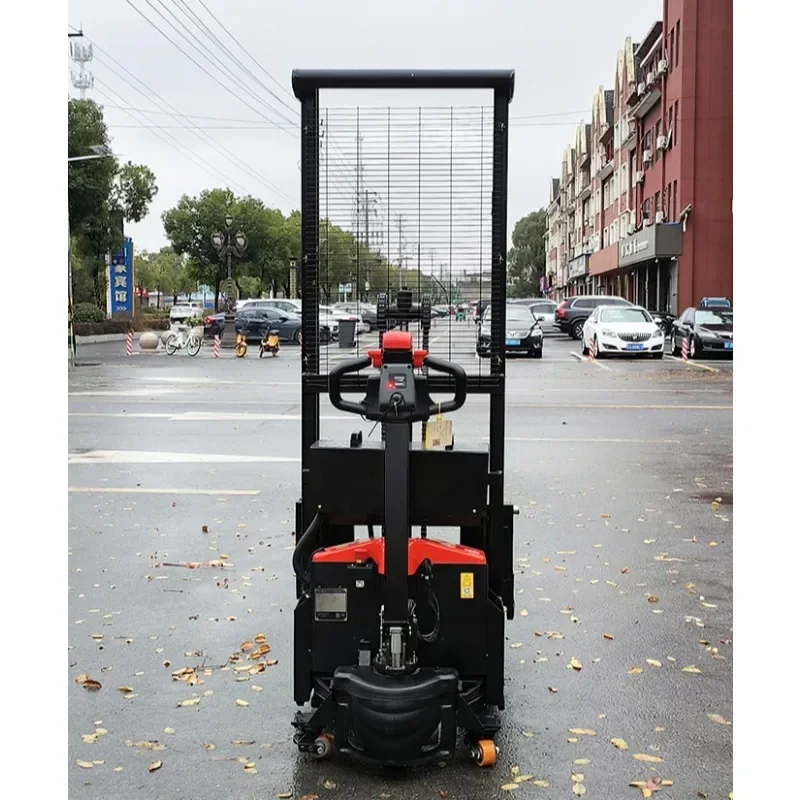 1 ton double lifting stack car full electric walking type lithium ion hydraulic forklift lifting