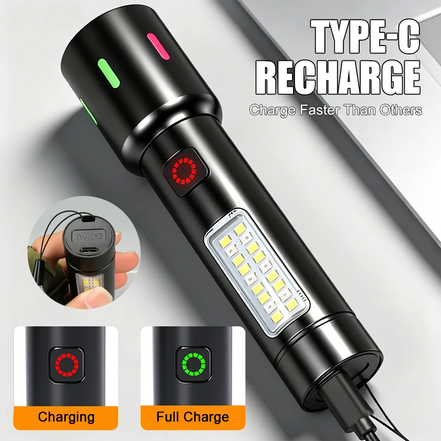 Mini LED Flashlight COB Portable Torch USB Charging Camping Lantern Zoomable Focus Light Tactical Flashlight For Camping Hiking