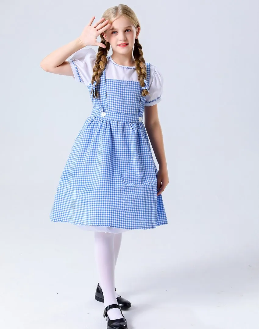 Traditionelles blaues kariertes Oktoberfest-Dirndl-Kostüm für Mädchen, Karnevalsparty, Cosplay-Kostüm – Detail 5