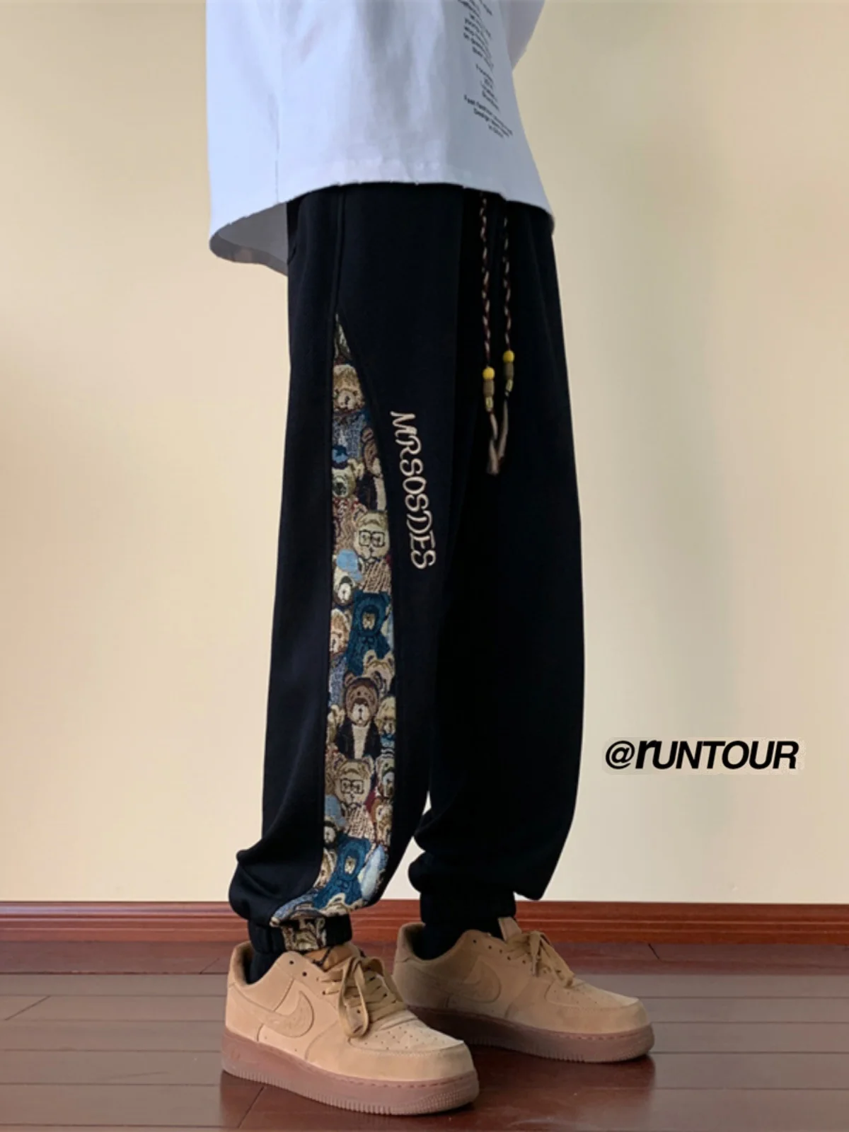 

Мужские повседневные брюки с вышивкой и пэчворком, весенне-осенние, с узором сосны, свободные спортивные длинные брюки для подростков, модные