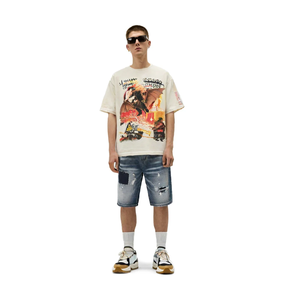 

Streetwear Clothing Patchwork Shorts Jeans with Distressed Ripped Hiphop Street Style Cotton Retro Casual Y2k Short Pant for Man