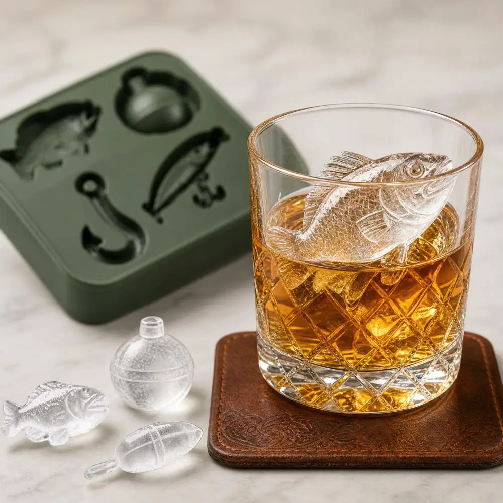 Home Ice Cube Mold Silicone Ice Cube Mold Set 3d Hook Float Shapes Reusable Fish Bait Tray for Whiskey Wine Bar Use Fishing