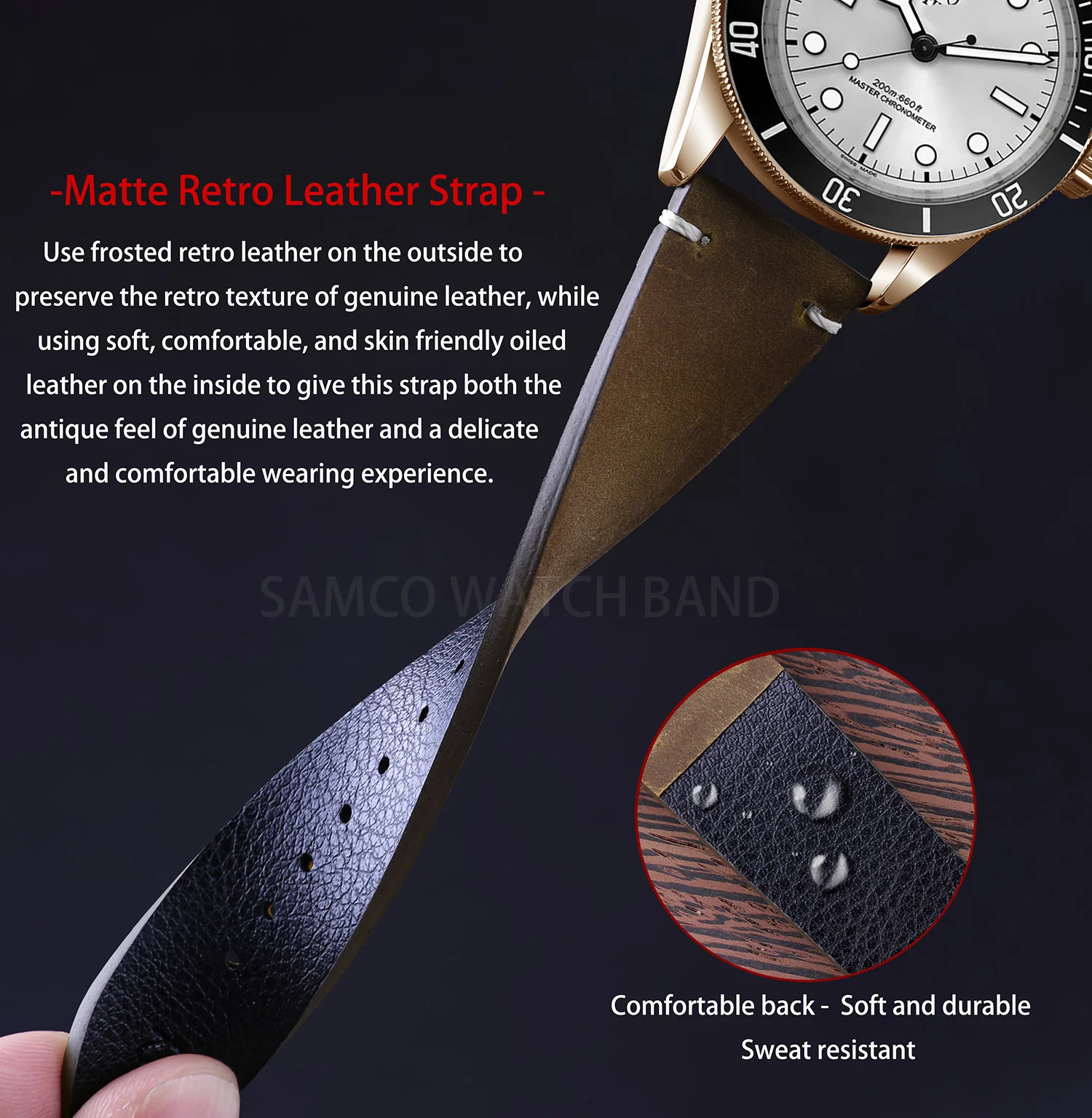 Genuine Leather Watch Bands , Vintage Top Grain Leather Watch Straps 18mm, 19mm, 20mm, 21mm, 22mm, 24mm for Seiko Citizen Orient view 5