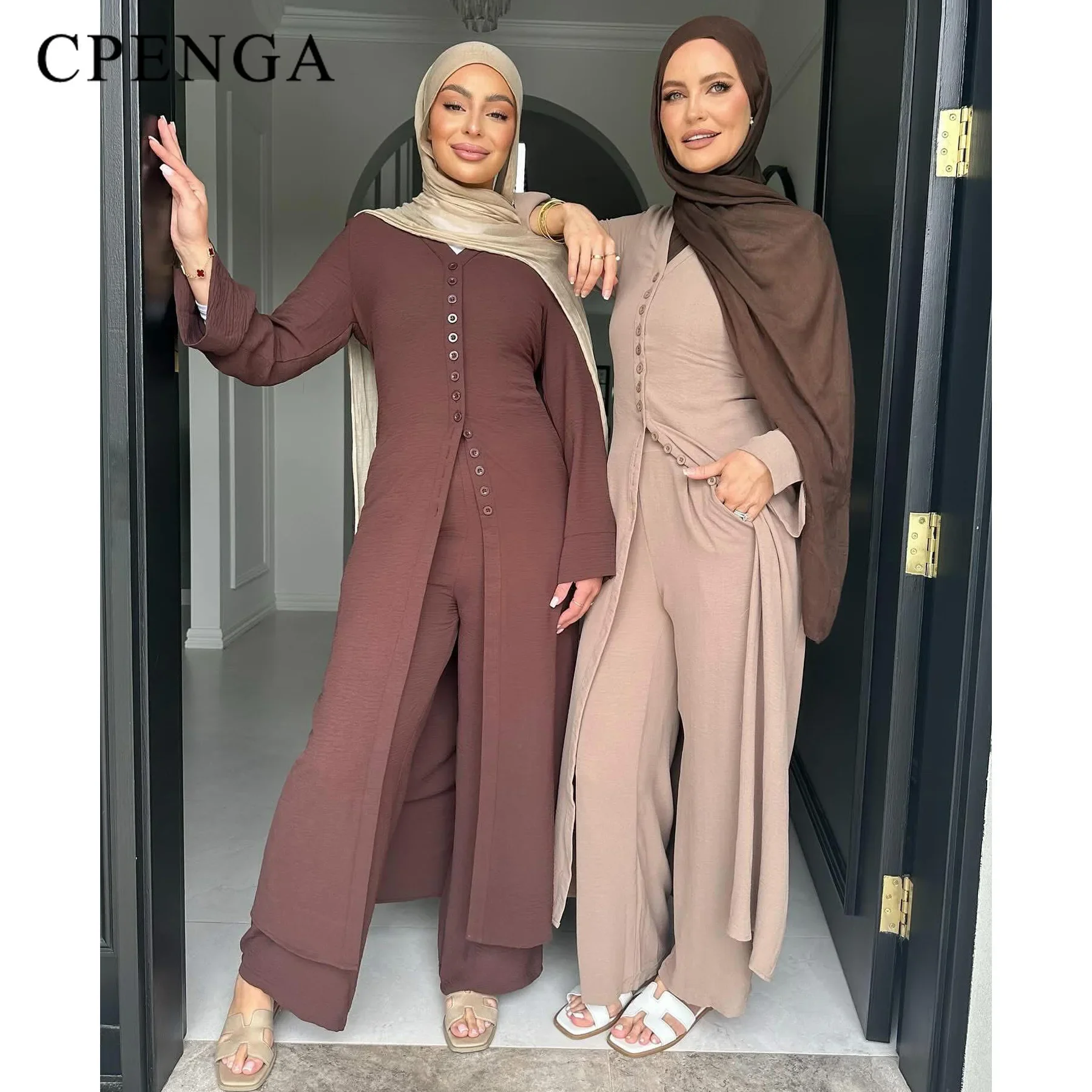Conjuntos musulmanes de dos piezas para mujer, vestido Abaya modesto de Ramadán de Dubái, traje de viaje de vacaciones islámico para mujer, bata turca a la moda 2025
