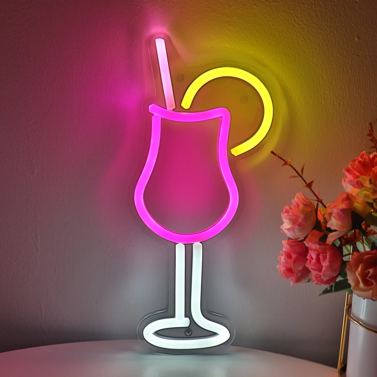 1pc Hurricane Cocktail Juice Glass With Lemon LED Wall Neon Art Sign For Party  Club Bar Juice Shop Decoration 4.96''*10.63''