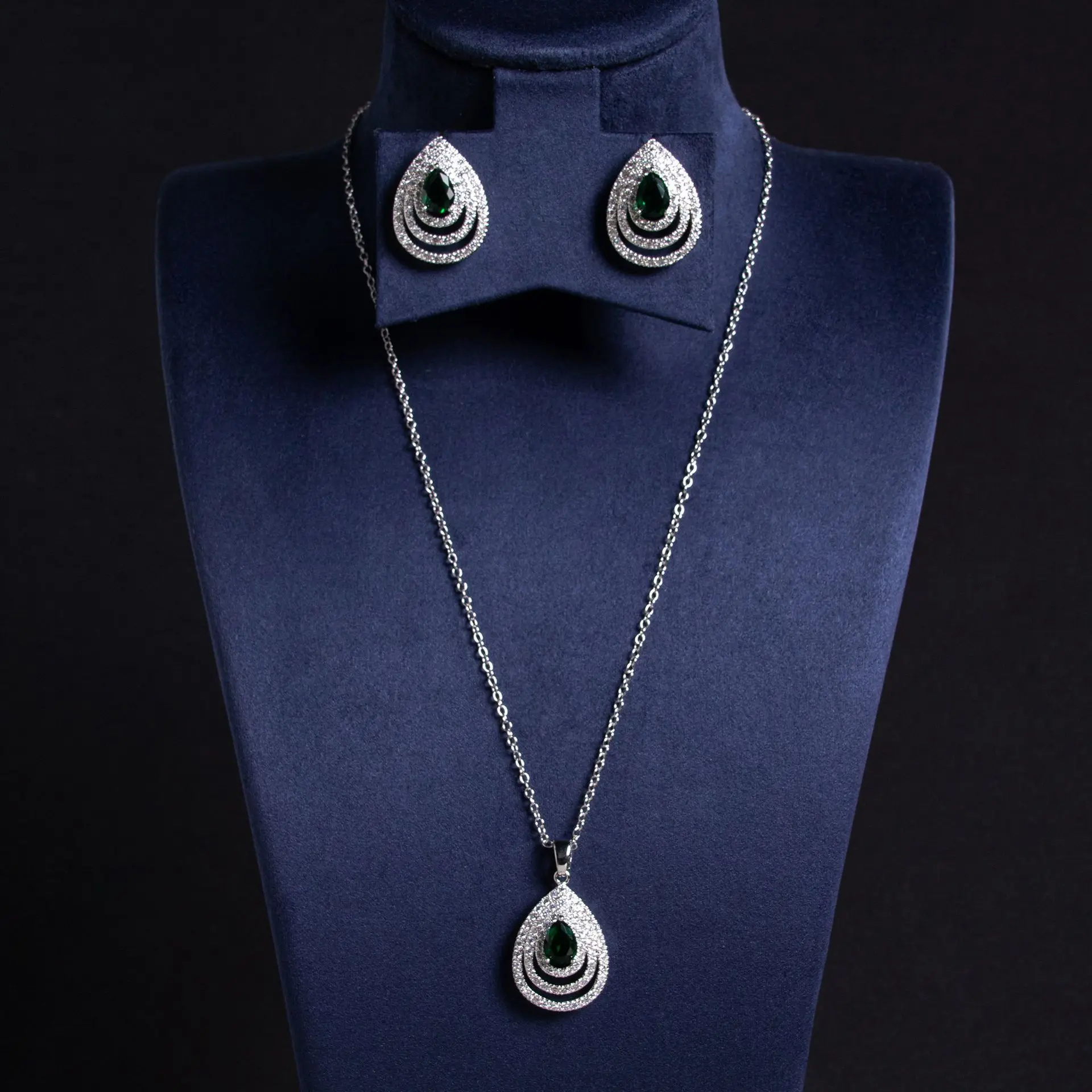 HIBRIDE Simple Versatile Dress Accessories Cat Eye Necklace Earrings Teardrop Jewellery Women's Set Engagement Party S-435