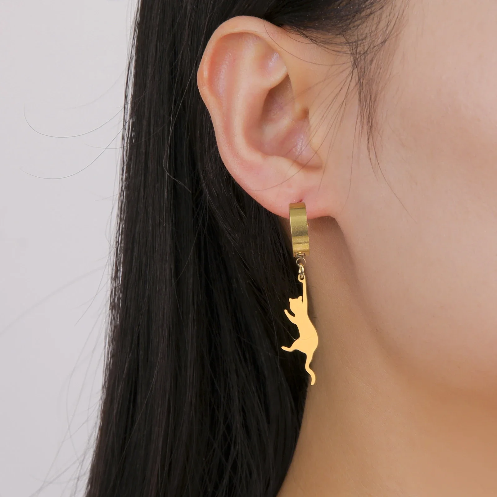 Cat Kitten Dangle Earrings for Girls Stainless Steel Cute Animal Earrings - PeticaDeals