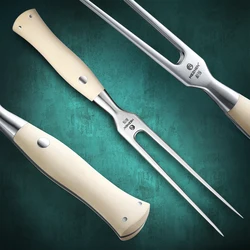 HEZHEN Elegant Series Carving Fork 430 Stainless Steel High-quality G10 Handle Tableware Steak Knife Meat Fork