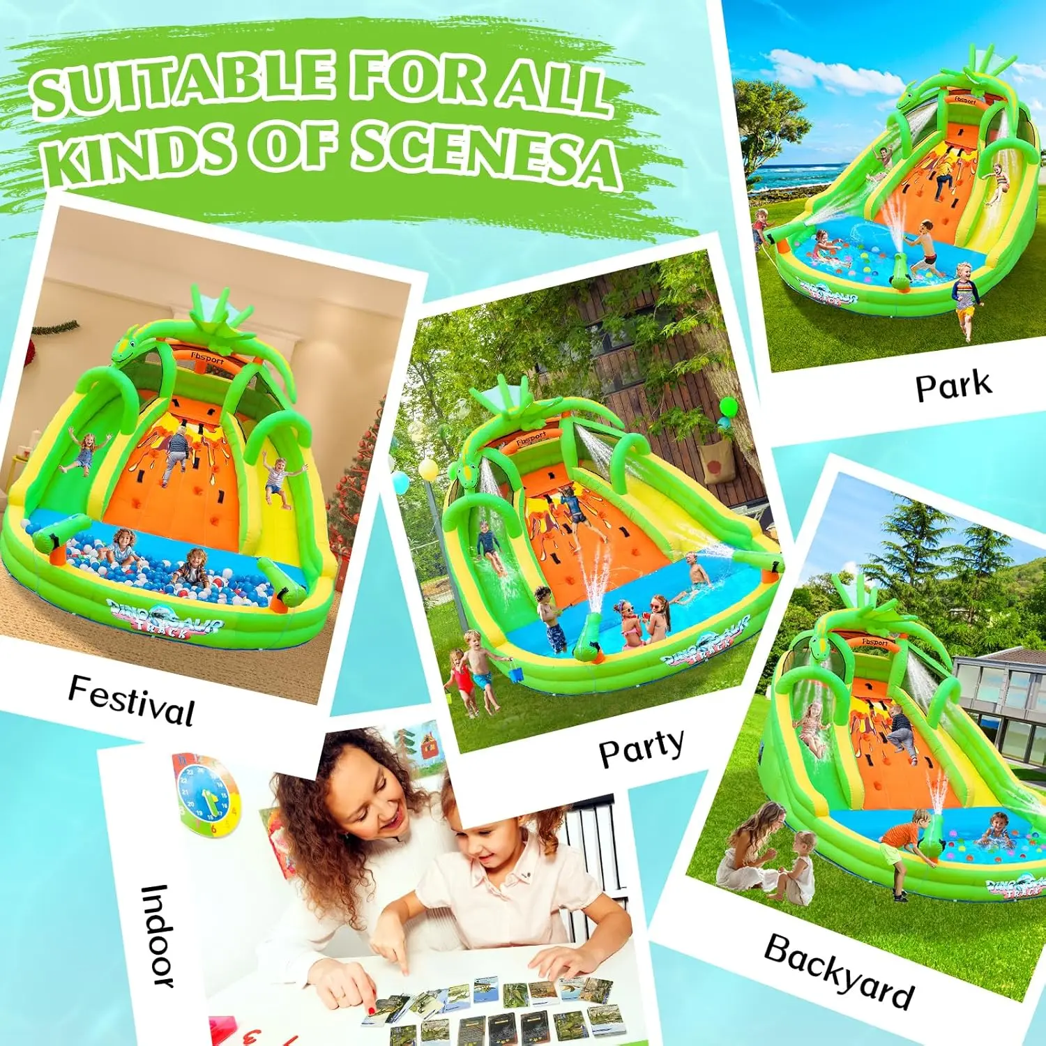 Kids Inflatable Bounce House with Slide, Climbing Wall, and Water Guns - Indoor/Outdoor Bouncy Castle for Park, Backyard (Includes Blower) view 6