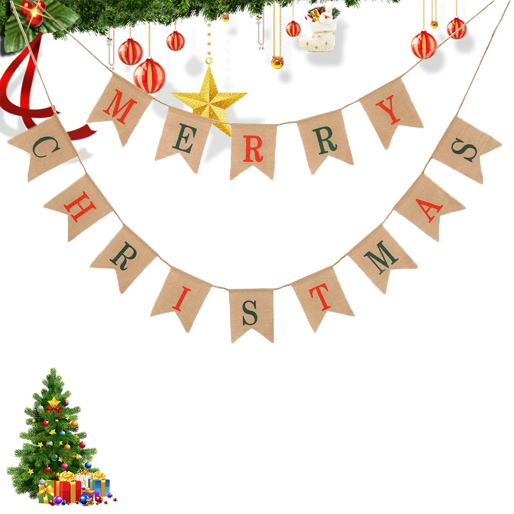 لافتة خيش معلقة لحفلات عيد الميلاد وحفلات عيد الميلاد وحافة بشق للمنزل والولائم والرقص وأعياد الميلاد في السنة الجديدة #3