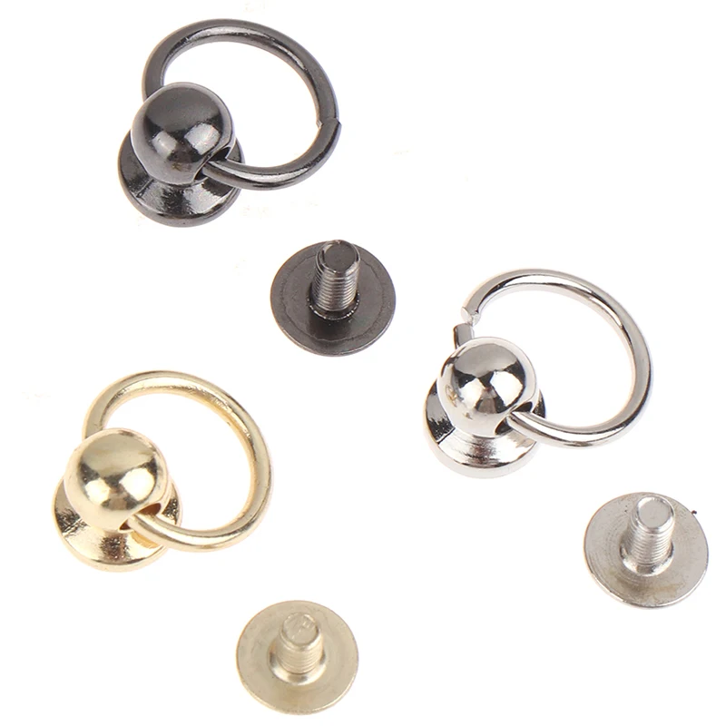 10pcs Metal Ball Post With O Ring Studs Rivets Nail Screwback Round Head Spots Spikes Leather Craft Phone Case Decor Accessories