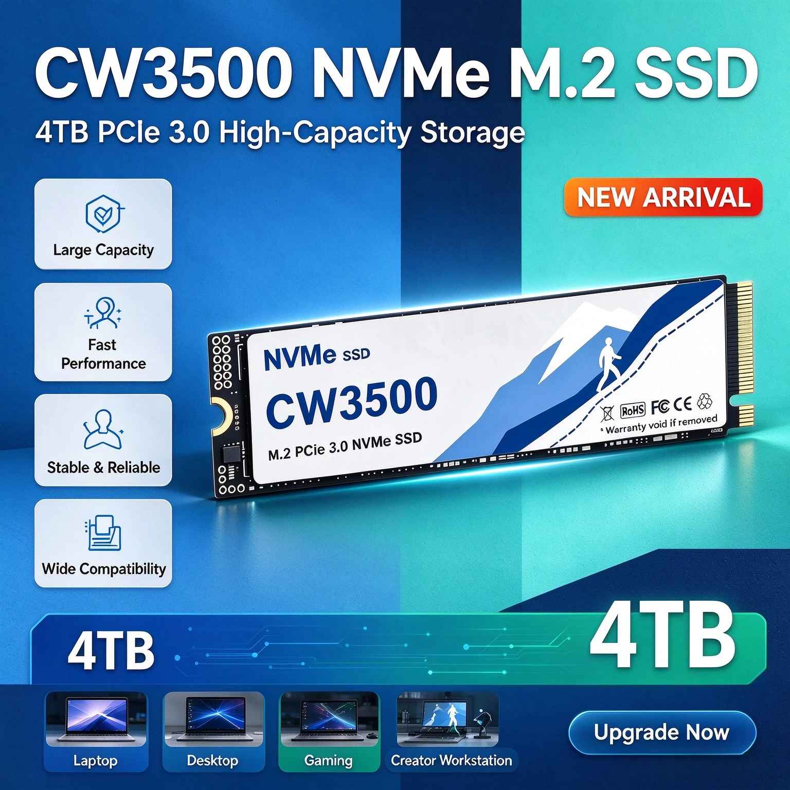 CW3500 M2 SSD 500GB 1TB 2TB 4TB SSD NVMe M.2 2280 PCIe 3.0 Hard Disk Internal Solid State Drive for Computer Laptop