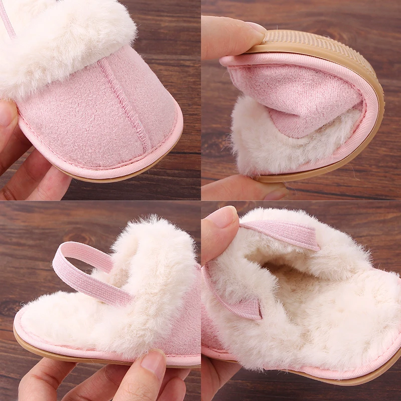 0-18M Pluizige Baby Slides Slippers Zacht Pluche Warme Antislip Huis Schoenen Voor Peuters Jongens Meisjes winter Indoor Outdoor