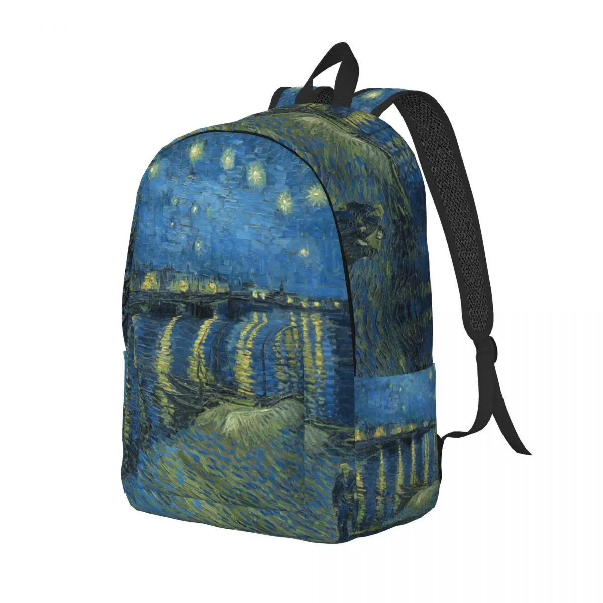 Custom Starry Night Over The Rhone Canvas Backpack Men Women Fashion Bookbag for College School Vincent Van Gogh Bags