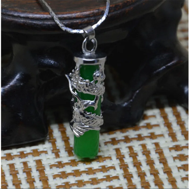 Natural Malay Jade Emerald Dragon Pillar Pendant