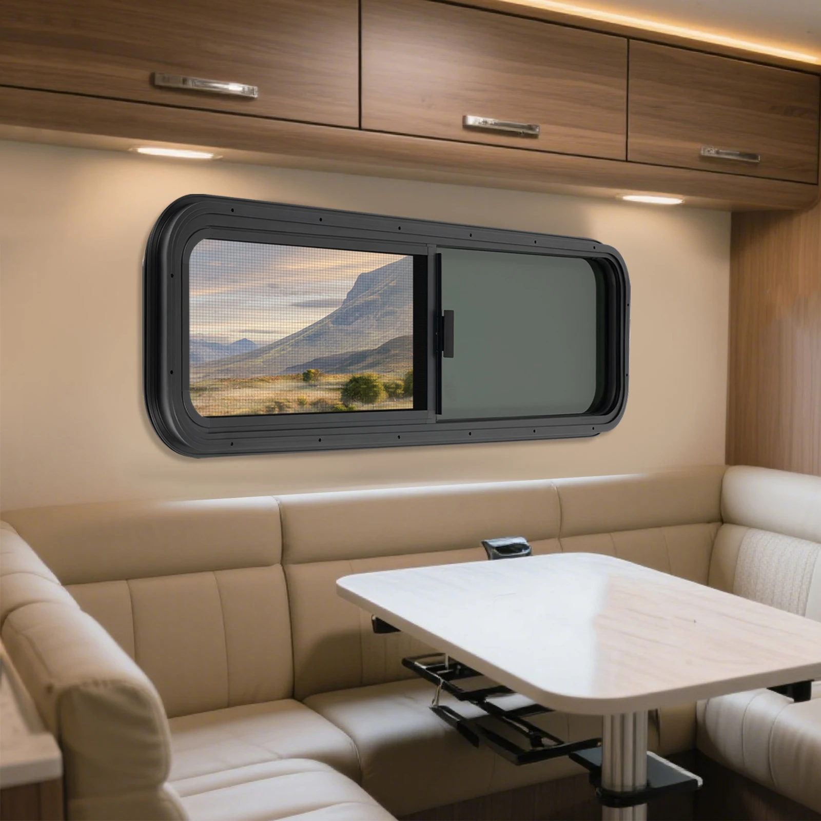Universal RV Push Out Sliding Window with Black Privacy Glass & Mosquito Screen for 2-6mm/48-55mm Wall Thickness Campers