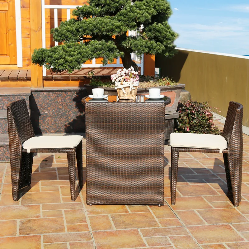 Outdoor table and chair villa courtyard garden leisure rattan chair three-piece set table and chair set card seat for easy stora