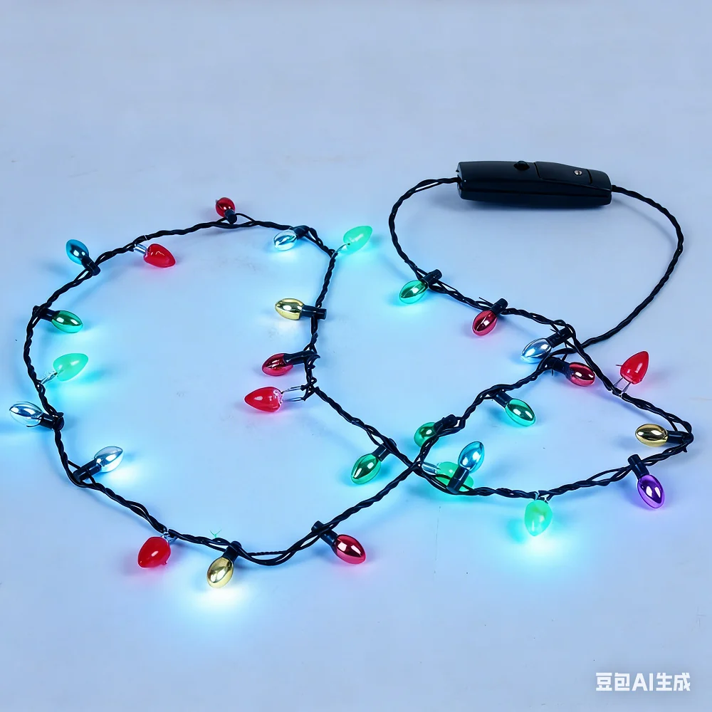 1/2/3pcs Led Lights Necklace With 8 Light Bulbs Christmas Flash Glow Light String Necklace Festival Decoration For Xmas New Year