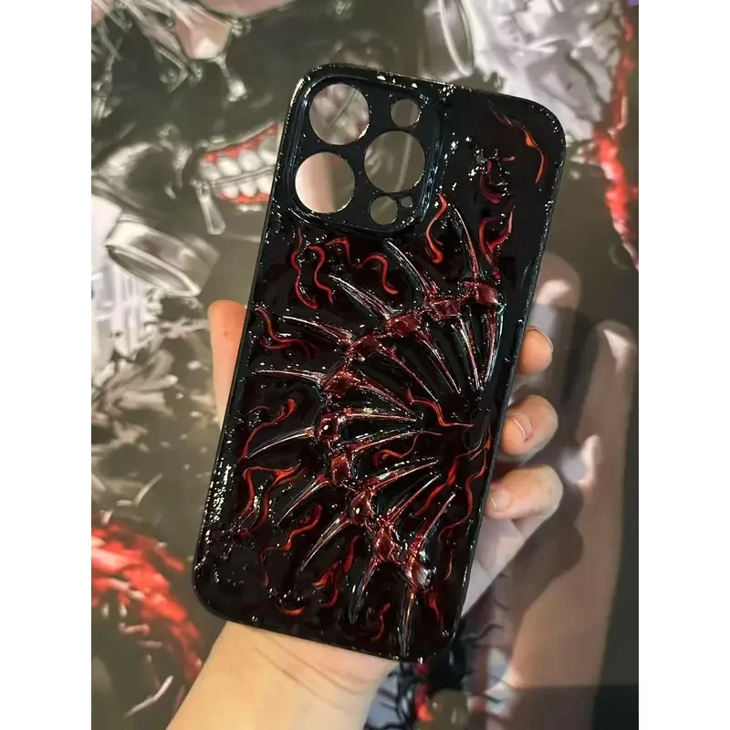 3D bloody fishbone custom horror gothic punk dark Cthulhu phone case for iPhone 17, 16, 15, 14, 12Pro Max, made of soft silicone