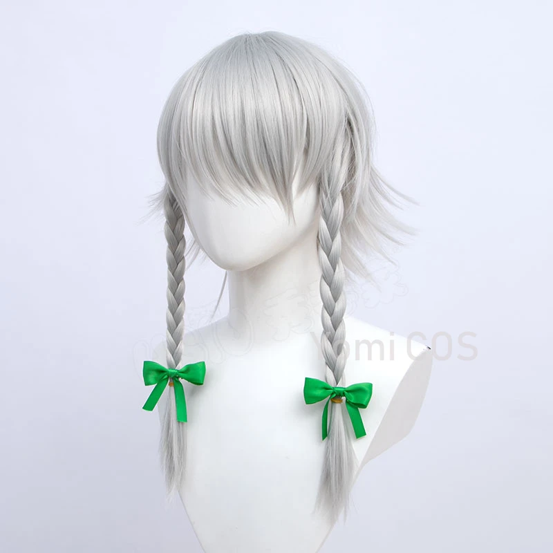 Izayoi Sakuya Cosplay Silver Upturned Hair Braid Wig Anime TouHou Project Halloween Carnival Cos Props  OW Reaper Genderbend